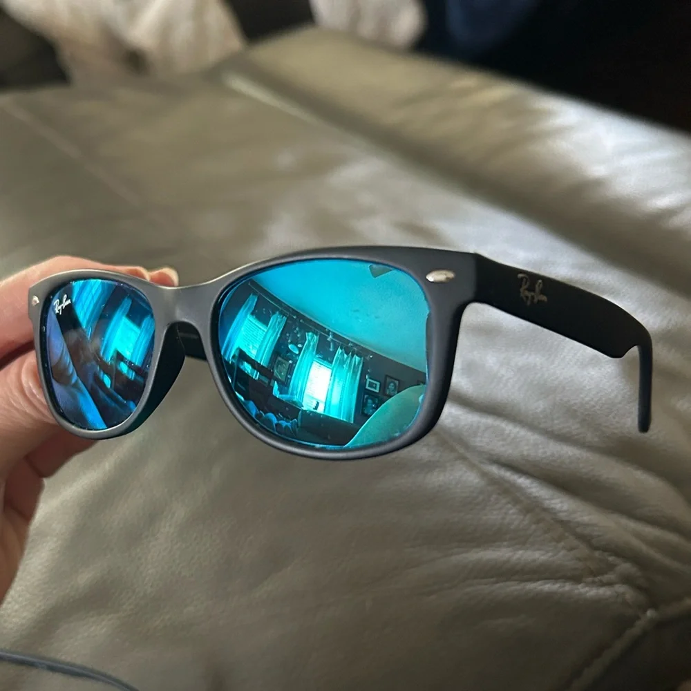 Ray-Ban Wayfarer Matte Black Kids Sunglasses with Reflective Blue Lenses